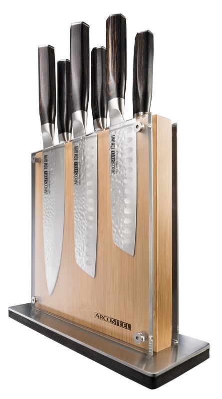סט 6 סכינים ומעמד מסדרת הסכינים החדשה של השף טום אביב וארקוסטיל (צילום: יוסי פונס)